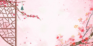 粉色春天水墨中国风桃花窗户春暖花开展板背景